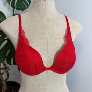 Vassarette Red Lace Push Up Bra 34C Underwire Adjustable Straps